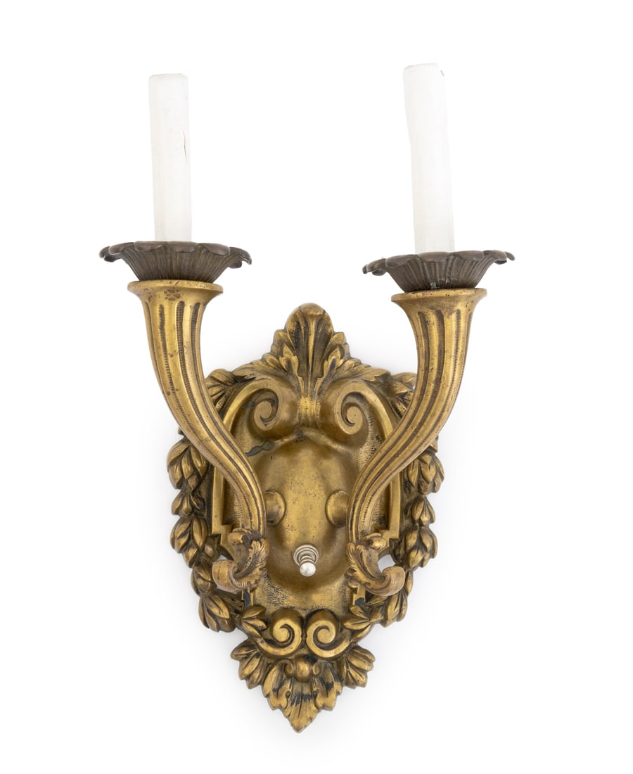 Louis XVI Style Gilt Bronze Shield 2-Light Sconce (1 of 6)