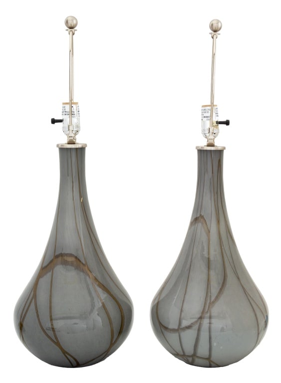 Modern Gray Glass Tear Drop Vases as Lamps, Pair (1 of 5)