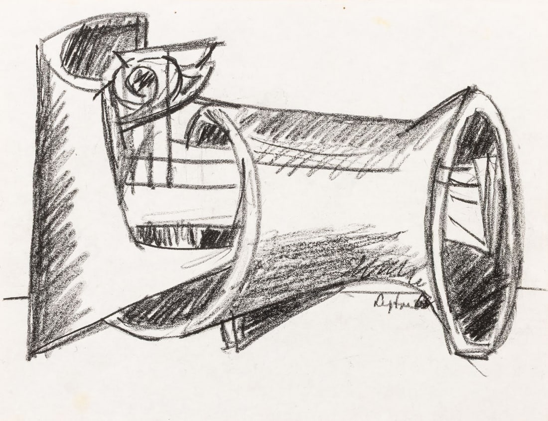 Seymour Lipton Sculpture Study Sketch, 1968: Seymour Lipton (American, 1903-1986), Abstract Expressionist Sculpture Study Sketch, Oil Crayon on Paper, 1968, signed and dated lower right, unframed. 8.5" H x 11" W. Provenance: From a Brooklyn Coll