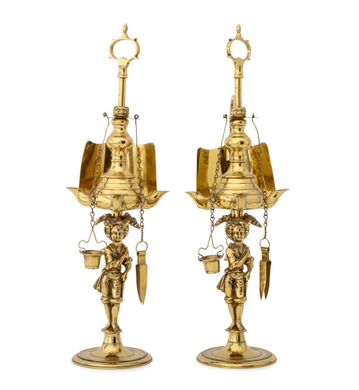 Italian Brass Lucerne Oil Lamps, 19th C., Pair (1 of 13)