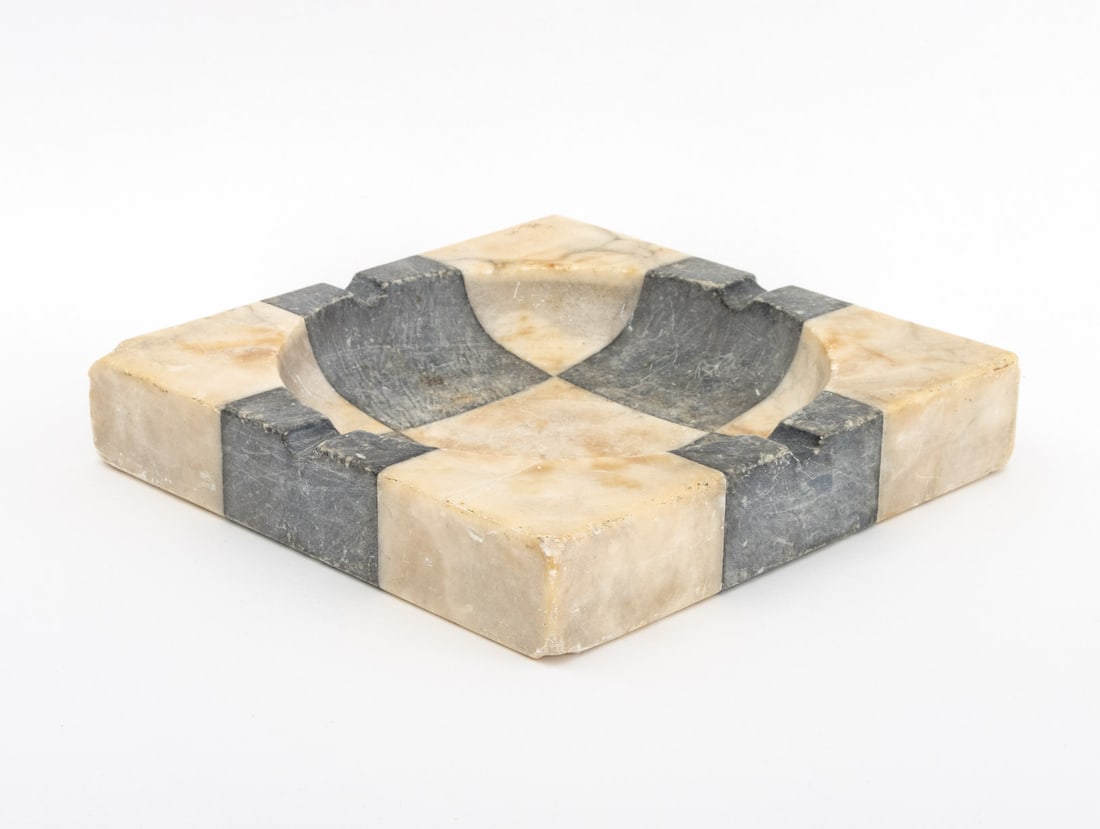 Marble Checkerboard Ashtray: Marble Checkerboard Ashtray, in white and gray, the square form with circular indentation.1.5" H x 9.75" W x 9.75" D. Provenance: Property from the Financial District Estate of a Collector. Keywords: