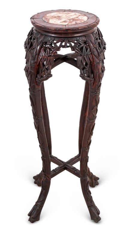 Chinese Carved Hardwood and Marble Pedestal (1 of 4)
