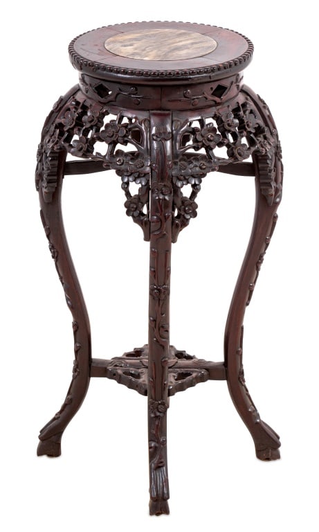 Chinese Hardwood and Marble Pedestal Table (1 of 4)