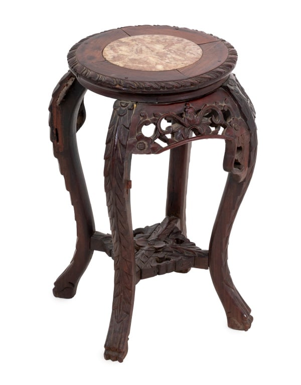 Chinese Marble Inset Rosewood Pedestal Table (1 of 6)
