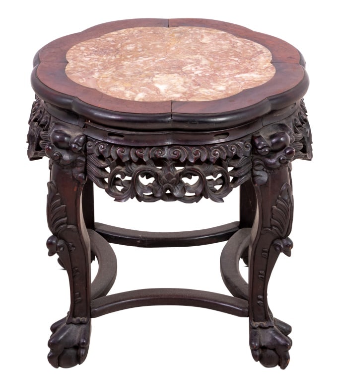 Chinese Hardwood and Marble Low Pedestal Table (1 of 4)