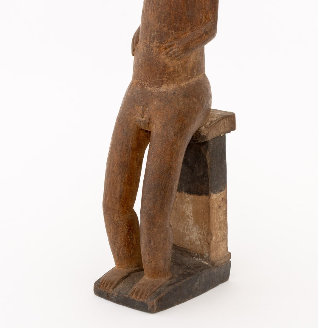 African Baule Carved Wood Seated Figure Sculpture - 2