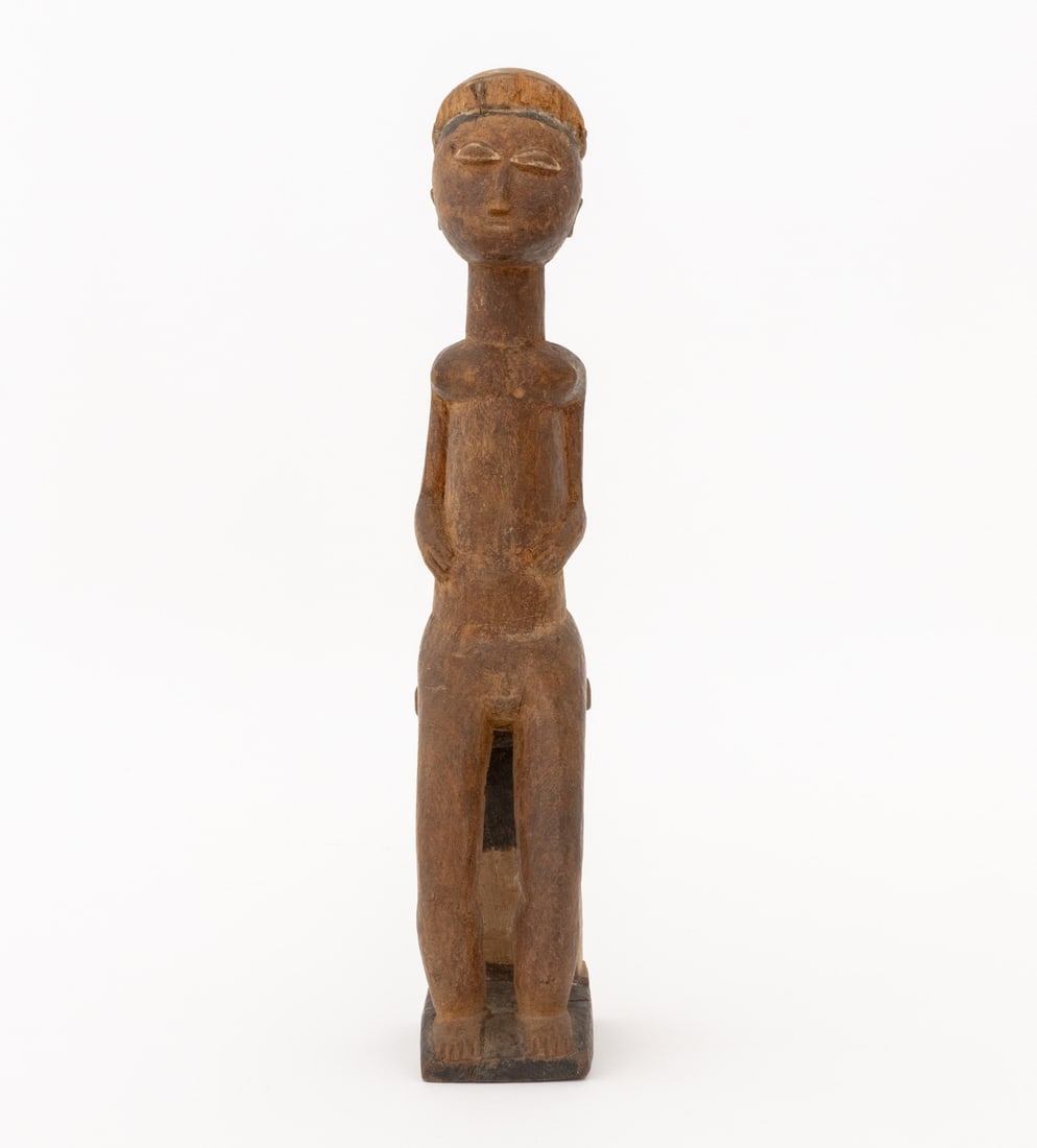 African Baule Carved Wood Seated Figure Sculpture - 4