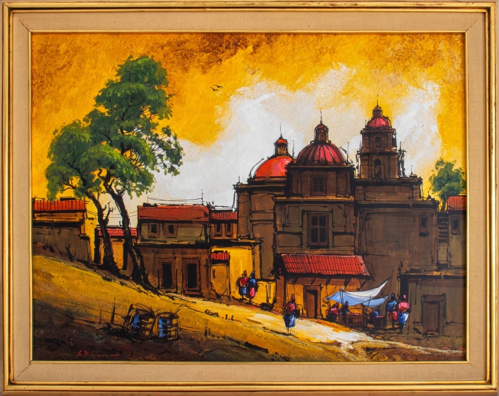 Enrique Sanchez Village Scene Oil on Canvas (1 of 13)