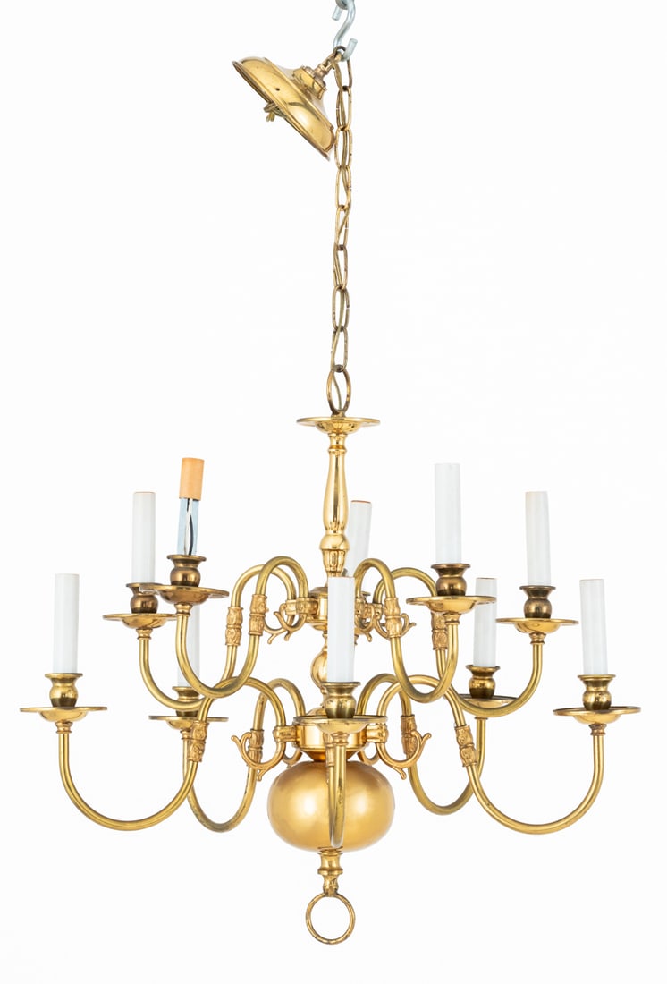 Dutch Baroque Style 10-Arm Gilt Brass Chandelier (1 of 5)
