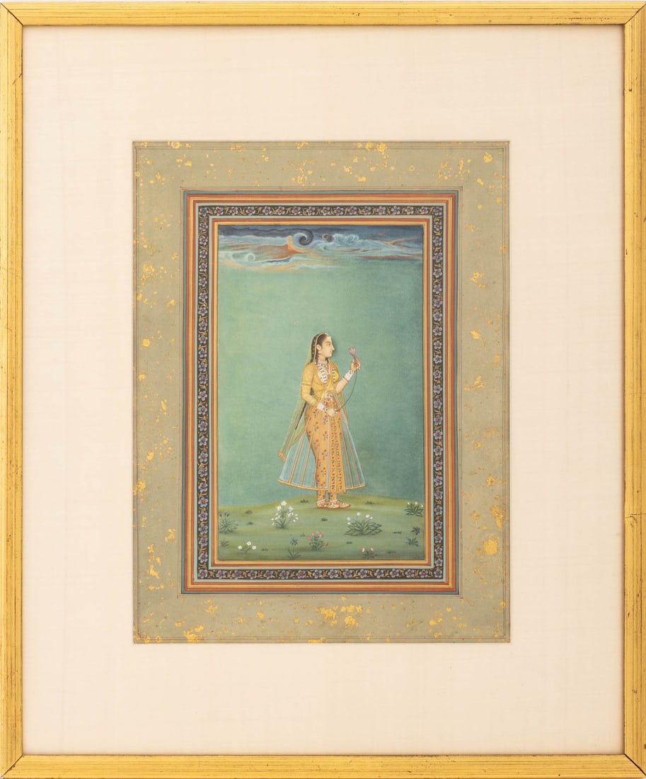 Mughal School Woman Holding a Flower Gouache (1 of 5)