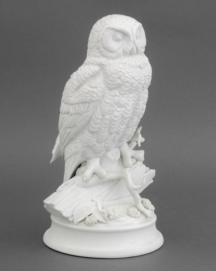 Owl Perched on a Tree Bisque Porcelain Sculpture - 4