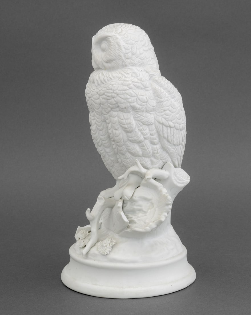 Owl Perched on a Tree Bisque Porcelain Sculpture - 7