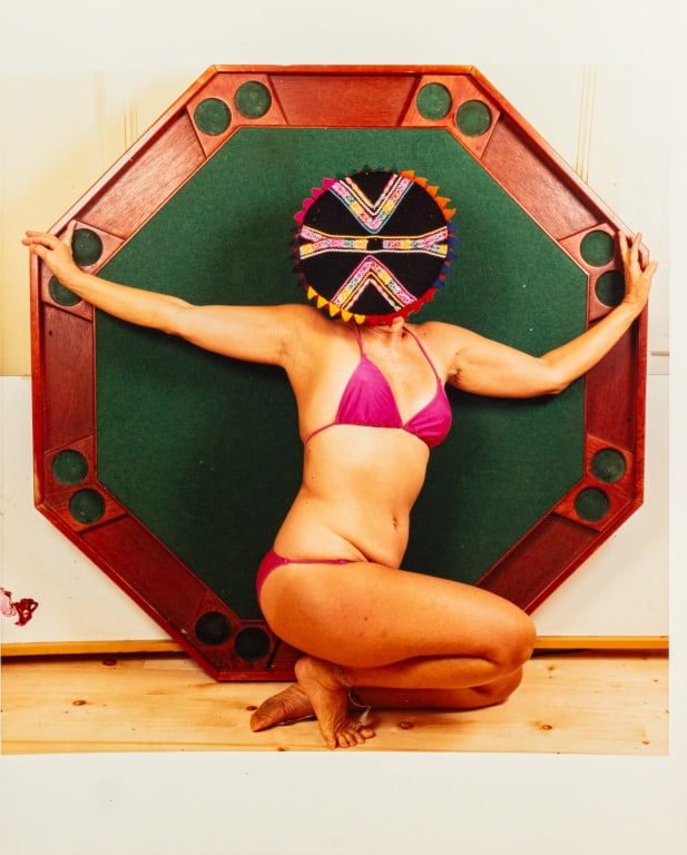 Anne Sager "Women Over 50" Chromogenic Print: Anne Sager (American, 1930-2024), Kneeling Female Figure, Chromogenic Print in Colors, from the "Women Over 50" series, stamped ?Anne Sager 19? to verso, unframed. Image: 7.75 "H x 7.5" W; sheet: