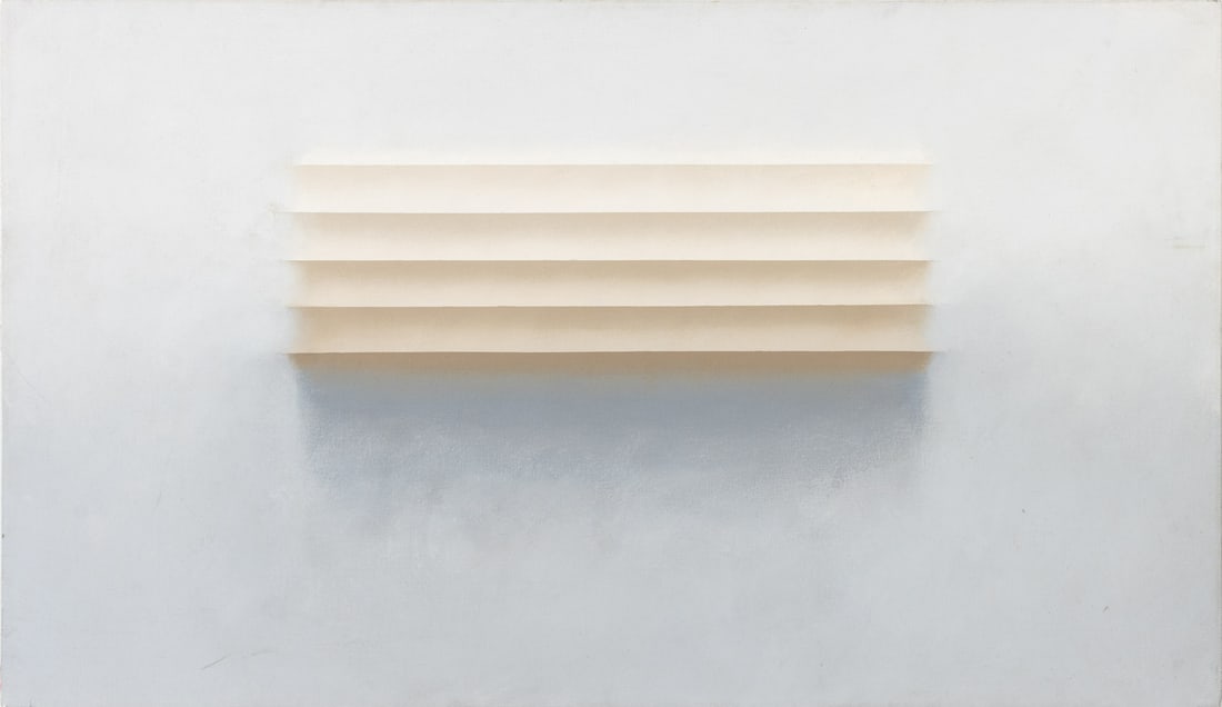 Isabella Corwin Abstract Composition Oil on Canvas: Isabella Corwin (American, b. 1933), Abstract Composition in Gray, Oil on Canvas, signed to the left edge, unframed. 30.5" H x 52" W x 1.25" D. Provenance: From a New York City Collection. Keywords: