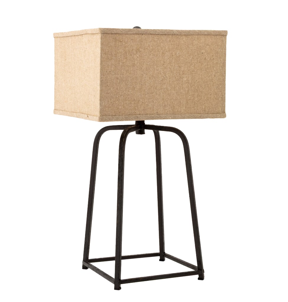 Arts & Crafts Style Patinated Metal Table Lamp: Arts and Crafts Style Patinated Metal Table Lamp, with square linen shade. Overall: 27" H x 14.25" W x 14.25" D. Provenance: From an Upper East Side, New York City Collection. Keywords: Lighting,