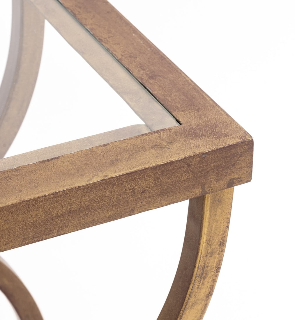 Gilt Wrought Iron Glass Top Side Tables, Pair - 4