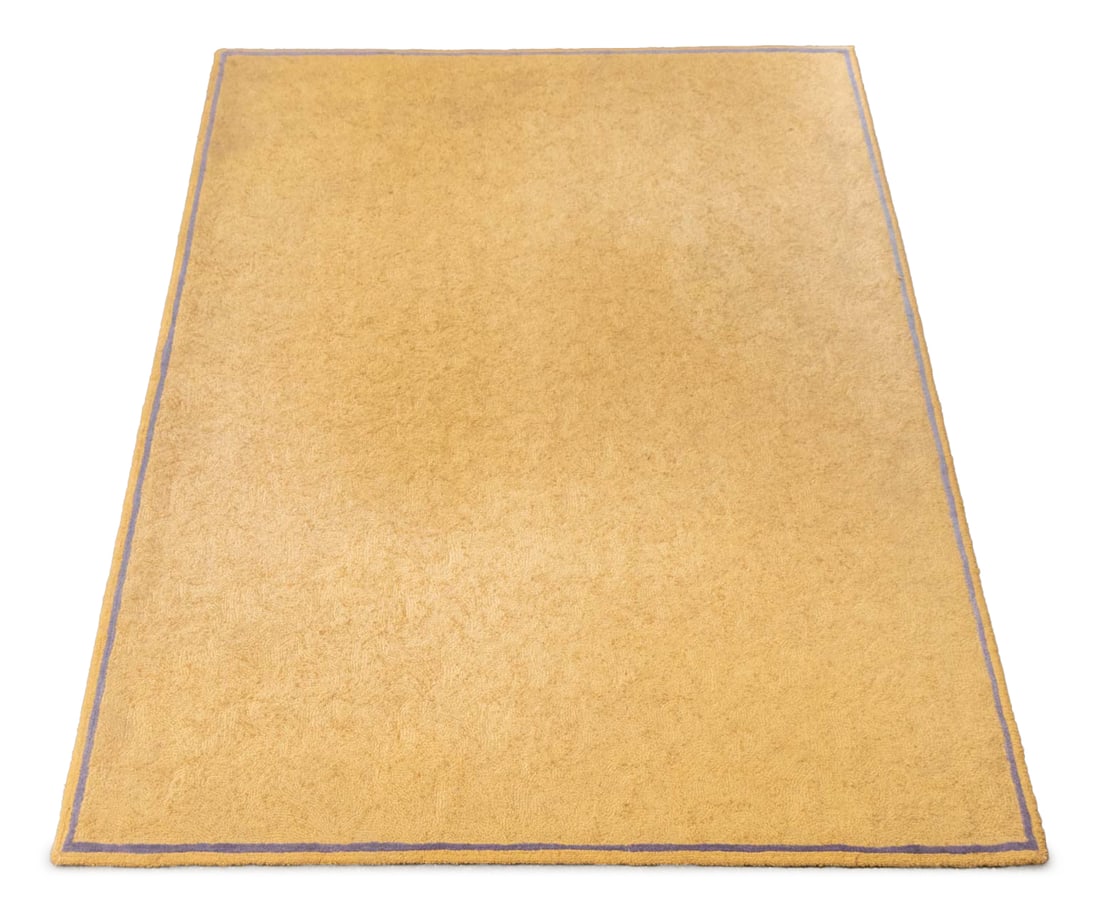 Scott Group Bands with Pinwheel Field Rug, 7' x 5': Scott Group "Bands with Pinwheel Field" Beige Wool Rug, with narrow gray border, "Scott Group of Grand Rapids" label to underside. 7' L x 5' 1" W. Provenance: From a 28 East 70th Street Penthouse