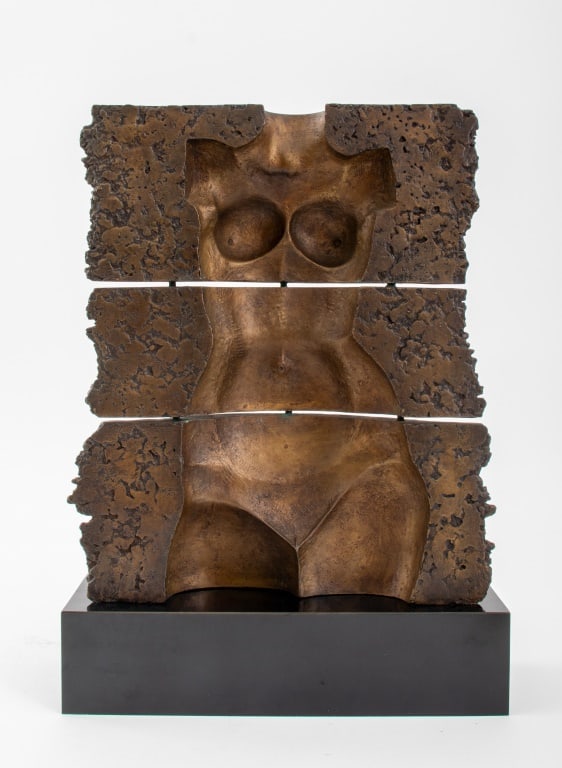 Josep Subirachs Nude Woman Bronze Sculpture, 1982: Josep Maria Subirachs (Spanish, 1927-2014) Nude Woman Bronze Sculpture, 1982, stamped and numbered edition "56/250 RKP Int. Corp c. 1982" in cast. 16.25" H x 12" W x 4" D. Provenance: From the collect