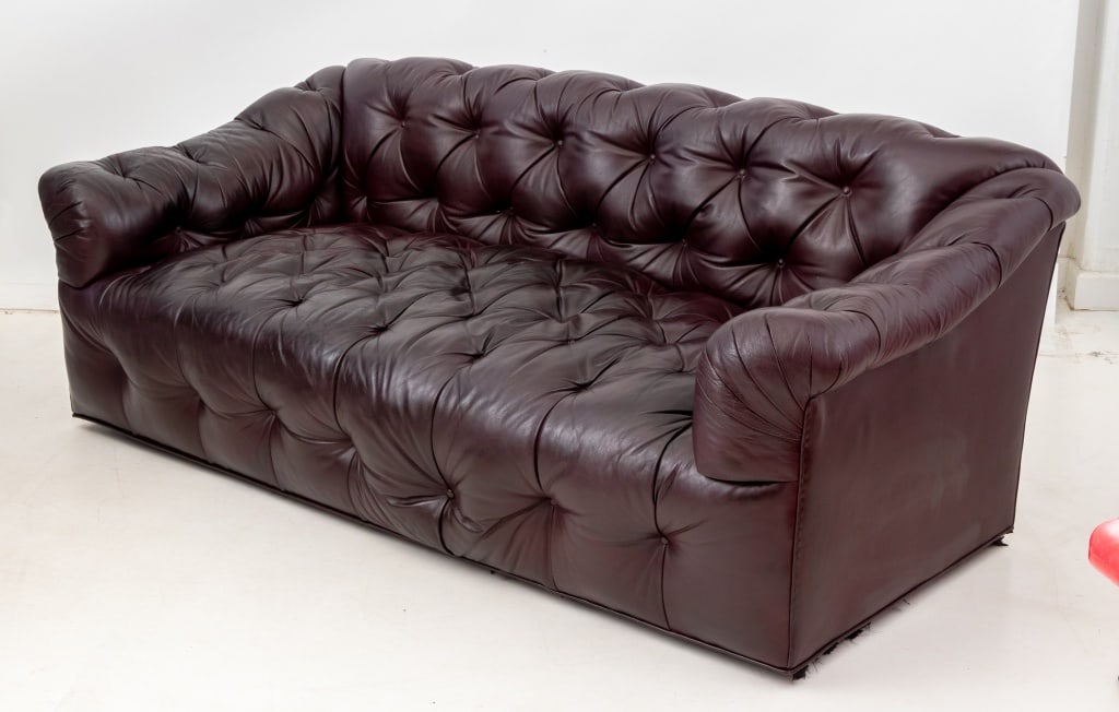 Chesterfield Burgundy Leather Button-Tufted Sofa - 2