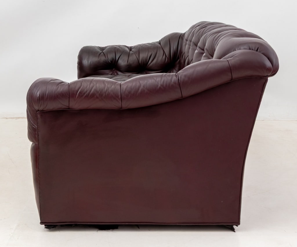 Chesterfield Burgundy Leather Button-Tufted Sofa - 6