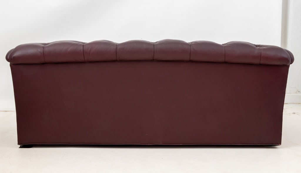 Chesterfield Burgundy Leather Button-Tufted Sofa - 7