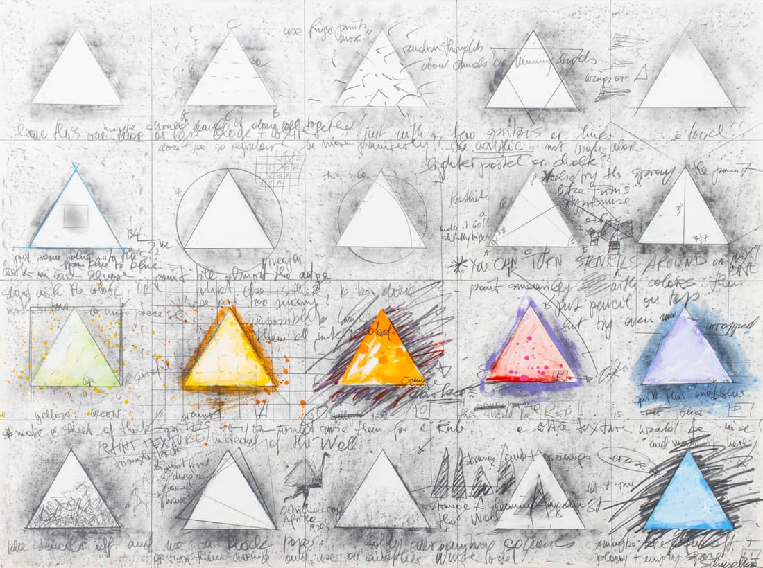 Elfi Schuselka "4 x 5 Triangles" Mixed Media: Elfi Schuselka (Austrian, b. 1940), "4 x 5 Triangles", Mixed Media on Paper, circa 1984, signed in pencil lower right, 9th International Exhibition of Original Drawings, Museum of Modern Art,