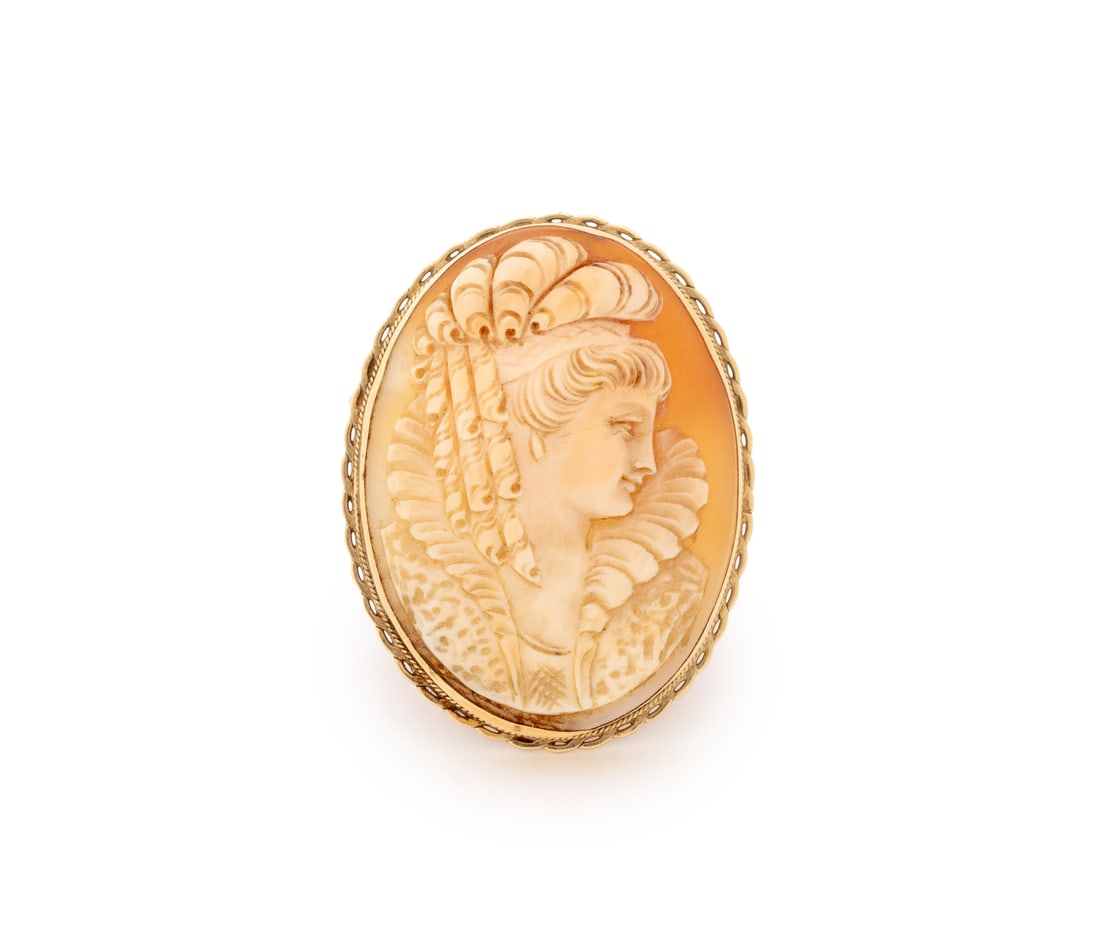 14K Yellow Gold Shell Cameo Brooch Pendant (1 of 6)