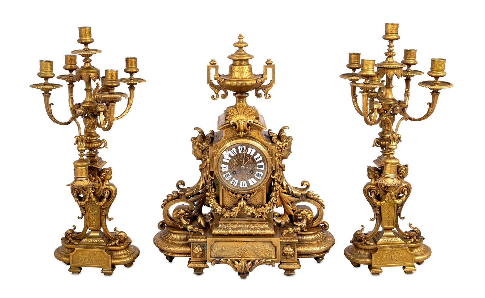 Napoleon III Ormolu 3-Piece Clock Set, ca. 1870 (1 of 5)