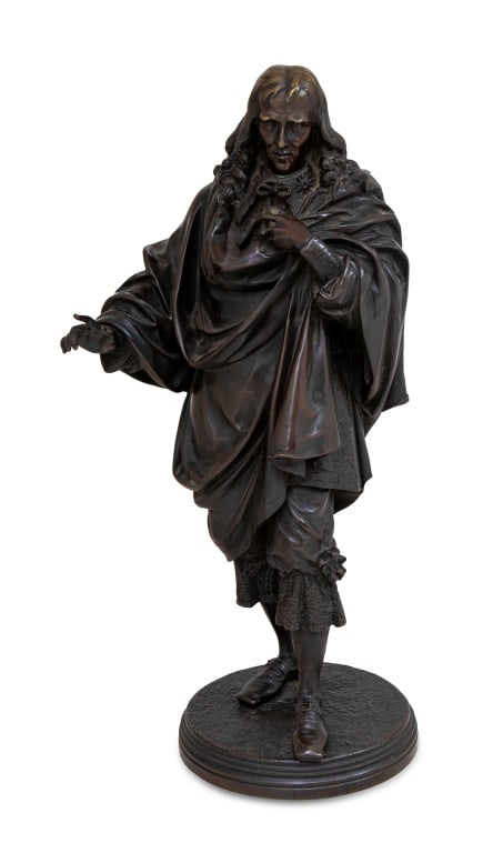 Jean Jules Salmson "John Milton" Patinated Bronze: Jean Jules Bernard Salmson (French 1823-1902) "John Milton" Patinated Bronze Sculpture, late 19th century, signed to the circular base. 21.5" H x 9" W x 7.5" D. Keywords: French Arts, Bronzier, Metalw