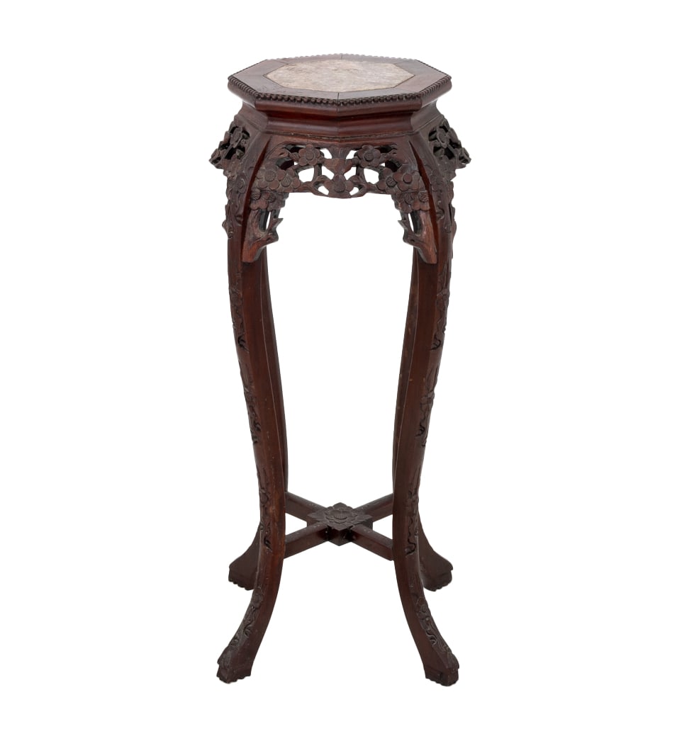 Chinese Hardwood and Marble Pedestal Table (1 of 7)