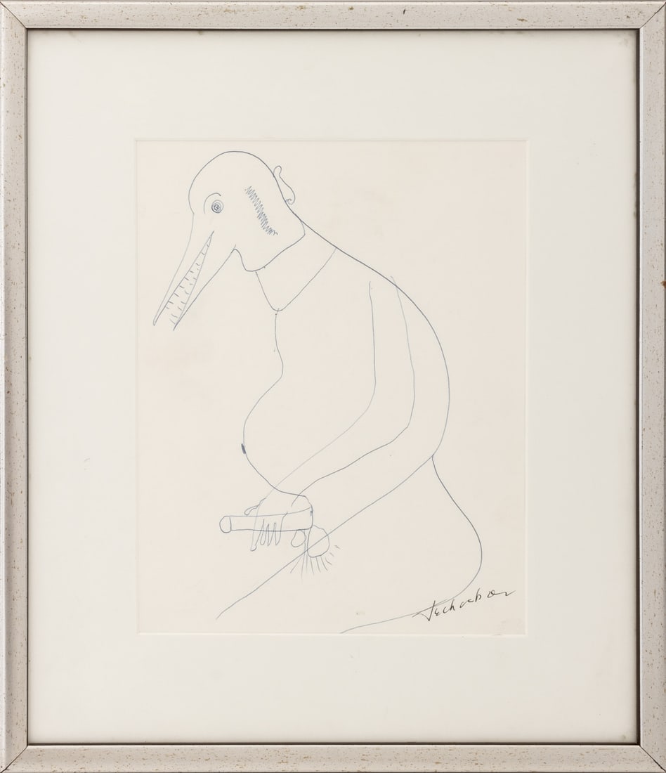 Nahum Tschacbasov "Aroused Bird Man" Ink on Paper (1 of 5)