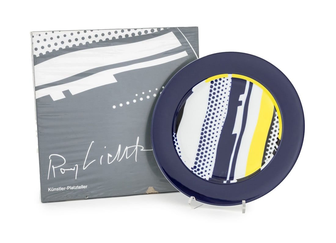Roy Lichtenstein Rosenthal Porcelain Service Plate: Roy Lichtenstein (American, 1923-1997) by Rosenthal Polychrome Glazed Porcelain Service Plate, numbered from a limited edition of 3000 and marked "Rosenthal / Germany / Kunstlerplatzteller / Roy Licht