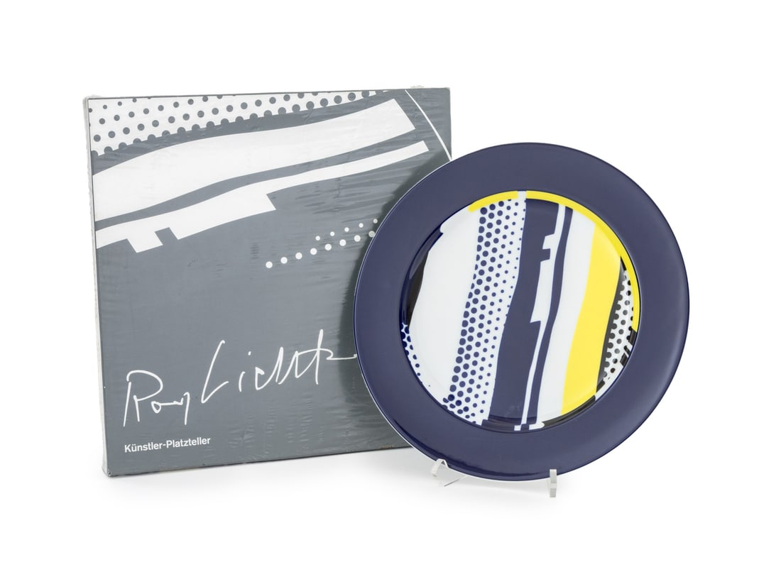 Roy Lichtenstein Rosenthal Porcelain Service Plate: Roy Lichtenstein (American, 1923-1997) by Rosenthal Polychrome Glazed Porcelain Service Plate, numbered from a limited edition of 3000 and marked "Rosenthal / Germany / Kunstlerplatzteller / Roy Licht