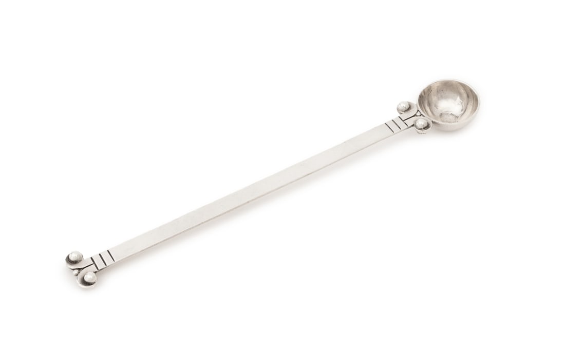 Hector Aguilar Sterling Silver Cocktail Spoon: Hector Aguilar Taxco Sterling Silver Cocktail Spoon, 1948-1962, with scroll form design, maker's mark to handle. Weight: 2.28 ozt.; 9.25" L. Provenance: From a New York City Collection. Keywords: