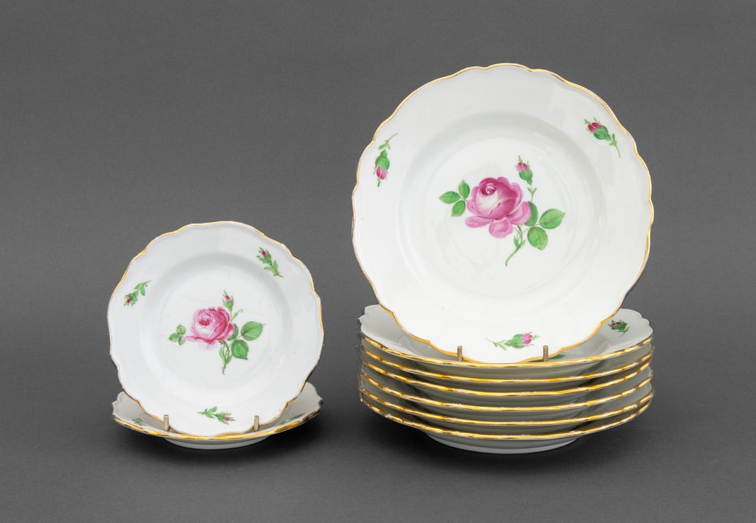Meissen "Pink Rose" Porcelain Plates, 9 (1 of 10)