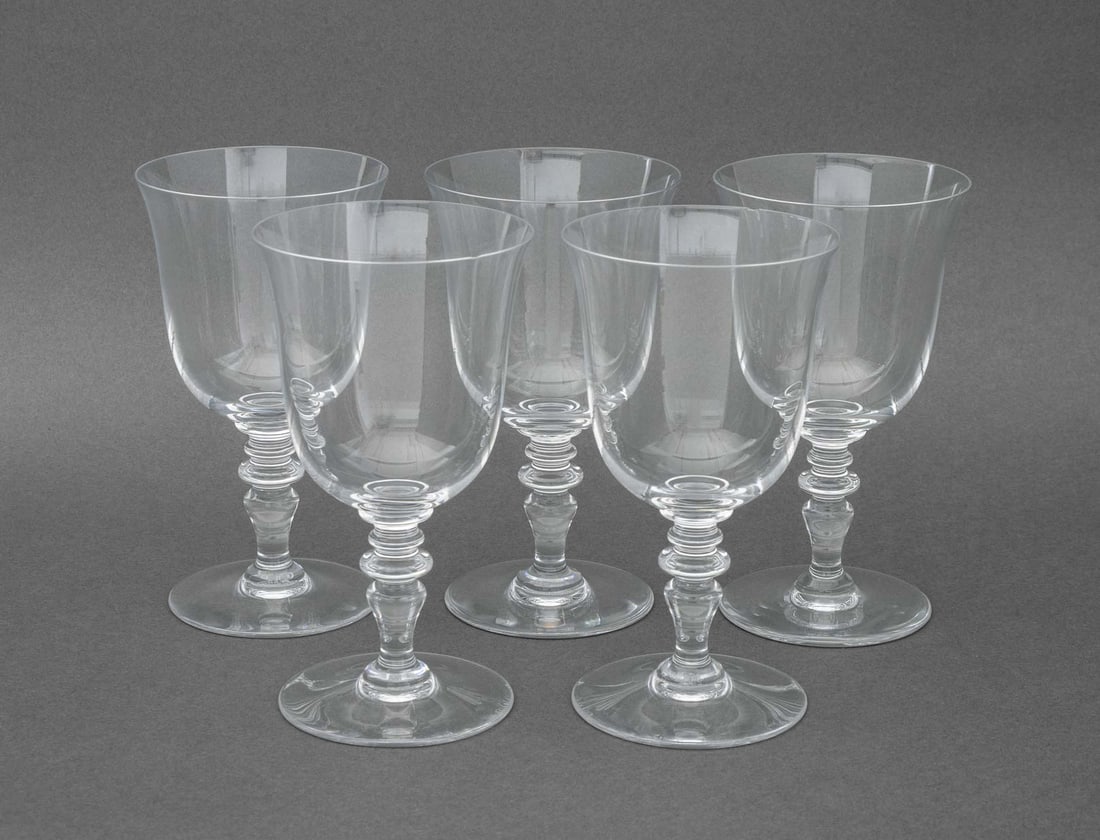 Baccarat Crystal "Provence" Water Glasses, 5: Set of Five Baccarat "Provence" Pattern Crystal Water Glasses, acid-etched mark to undersides. 7" H x 4" Diameter. Provenance: From a New York City Collection. Keywords: Designer, French crystal,
