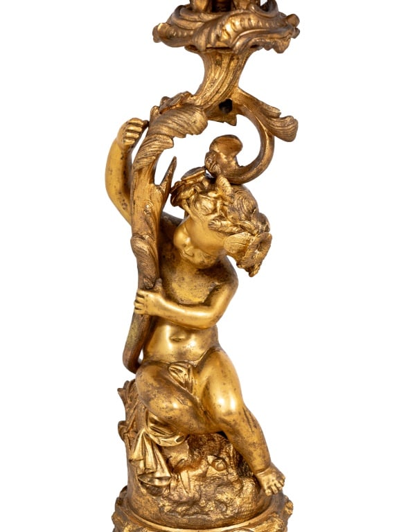 Louis XV Style Gilt Bronze Putti Candelabra, Pr. - 2