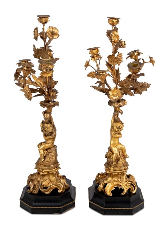 Louis XV Style Gilt Bronze Putti Candelabra, Pr. - 3