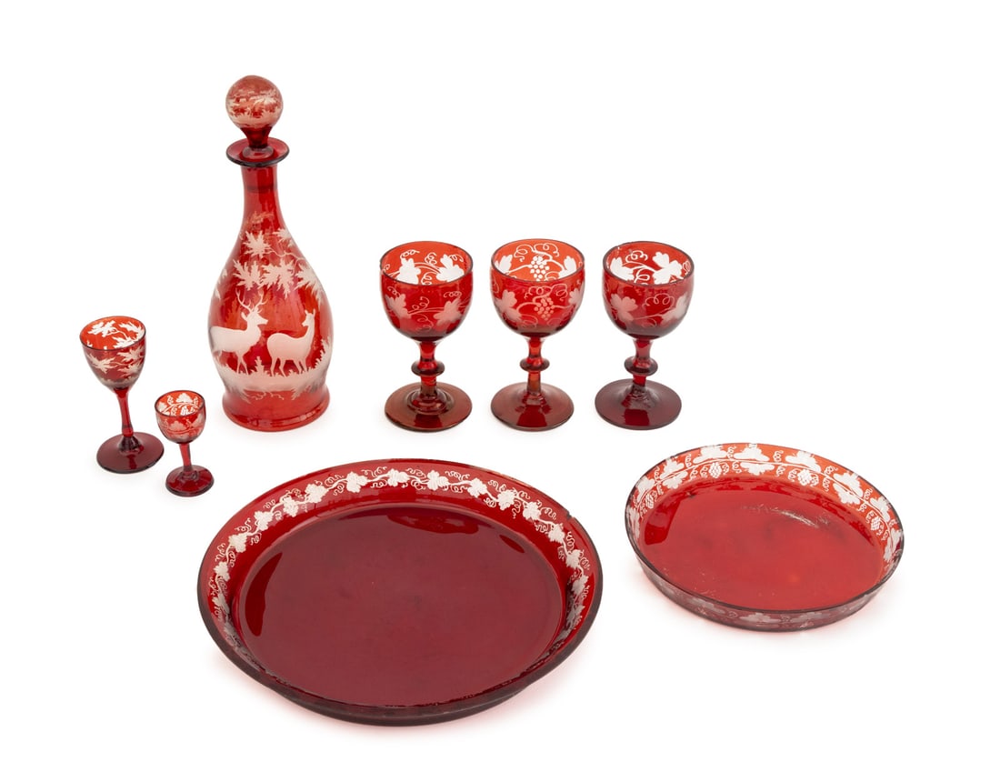 Ruby Red Cut to Clear Glass Assembled Service, 8 (1 of 18)