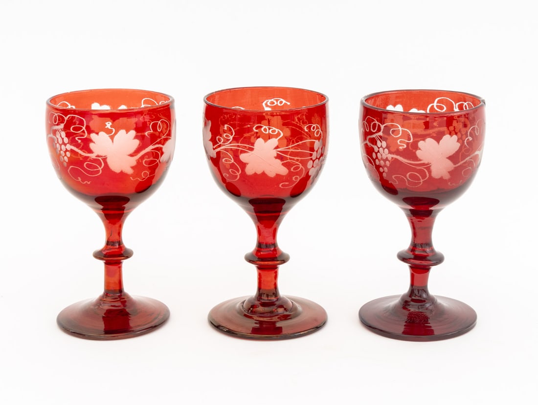 Ruby Red Cut to Clear Glass Assembled Service, 8 - 7