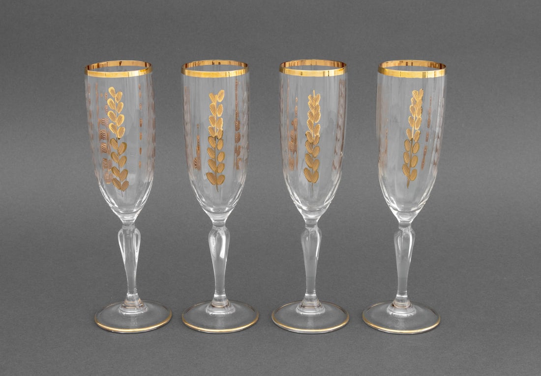 Leaf Pattern Gilt Crystal Stemware Service, 16 - 7