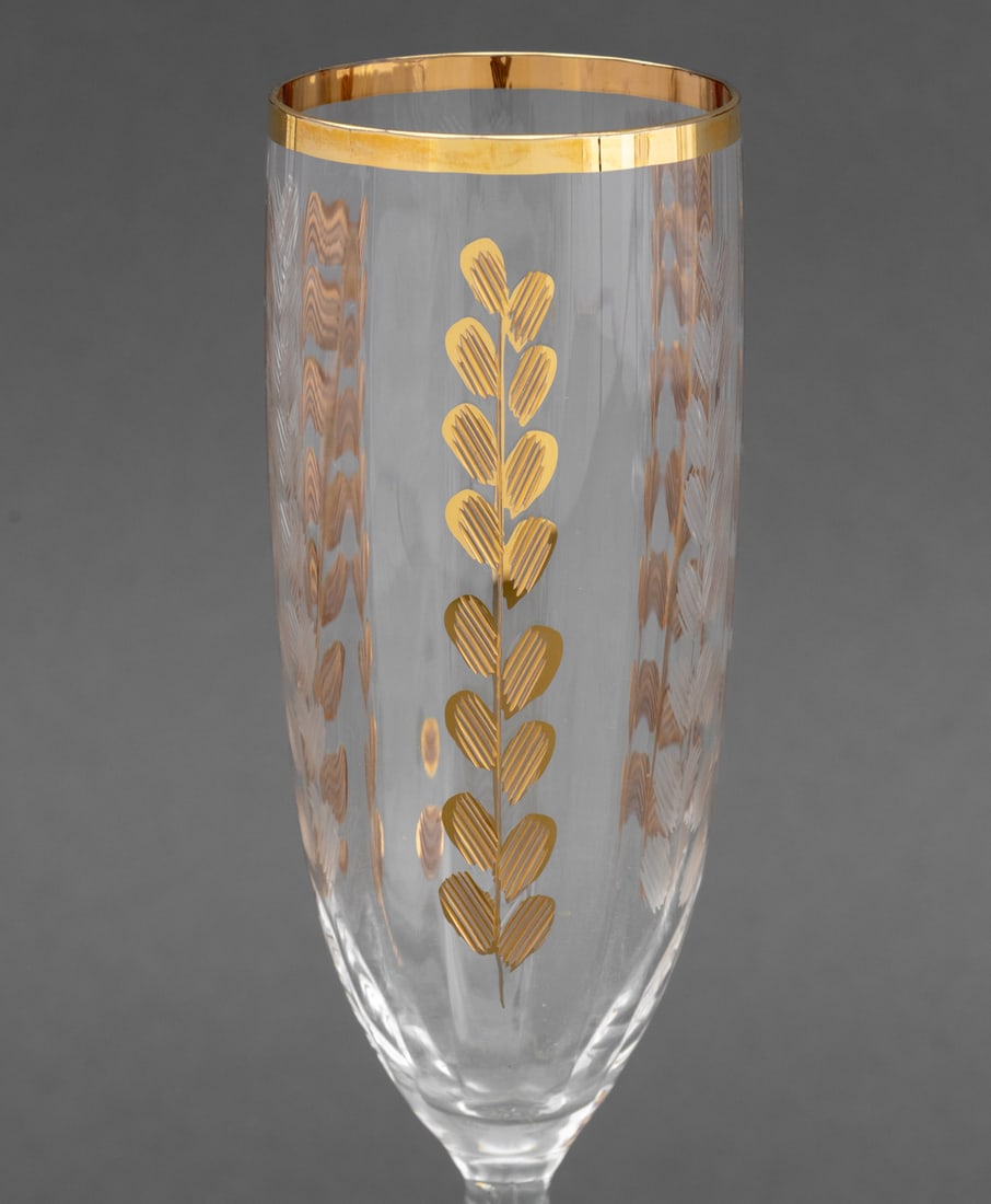 Leaf Pattern Gilt Crystal Stemware Service, 16 - 9