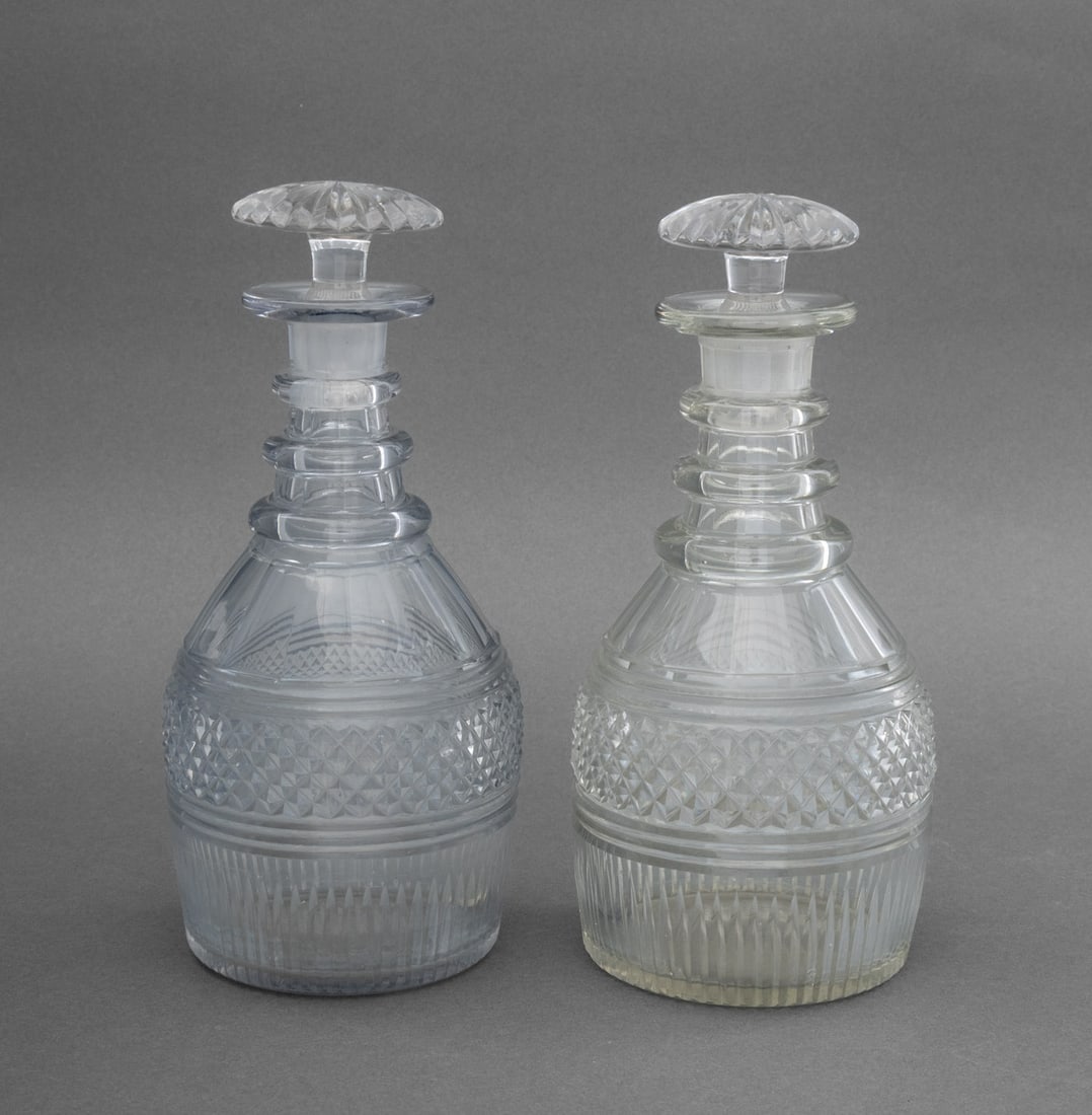 Georgian Faceted Cut Crystal Decanters, Pair (1 of 5)