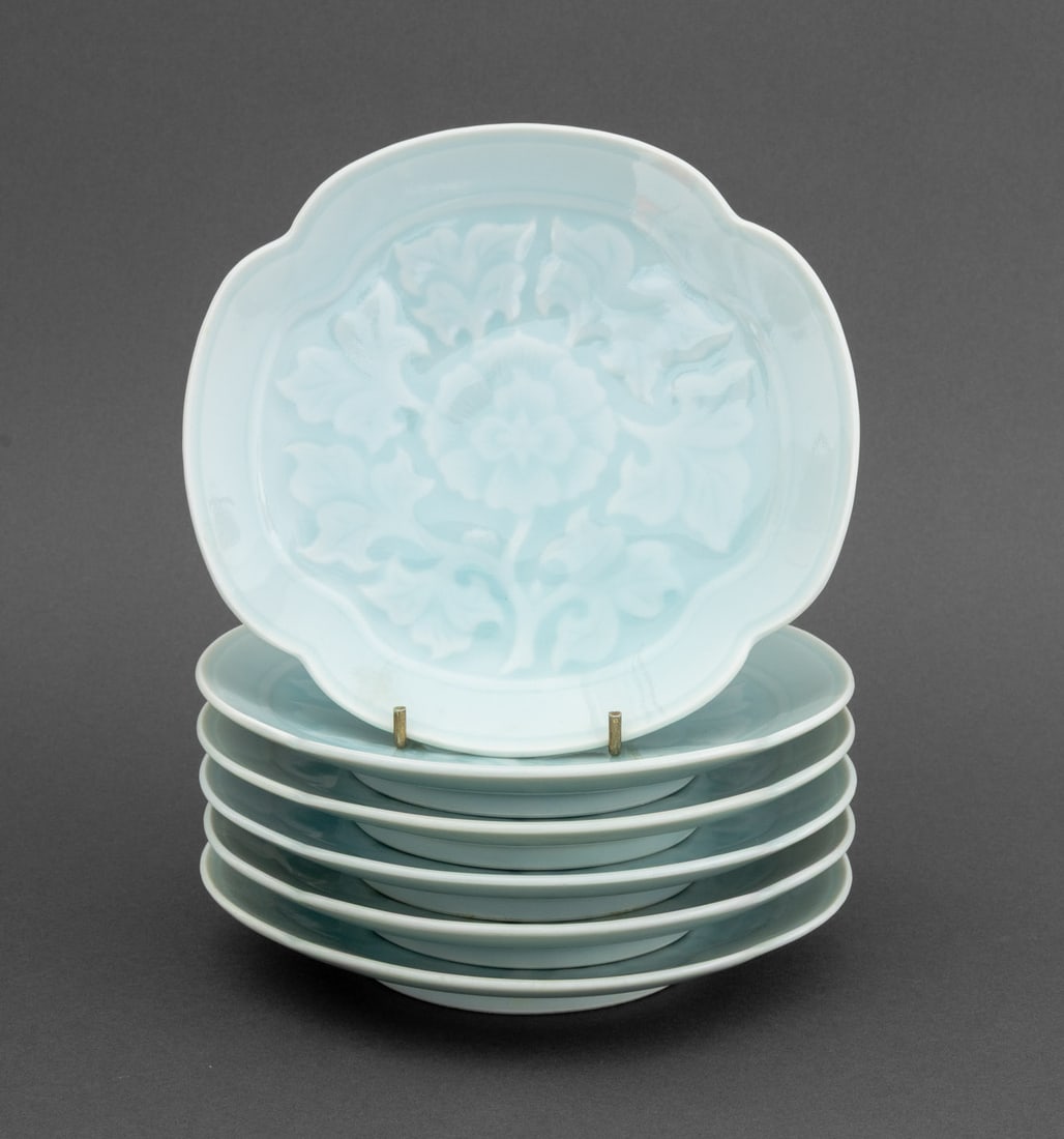 Japanese Celadon Porcelain Quatrefoil Plates, 6 (1 of 6)