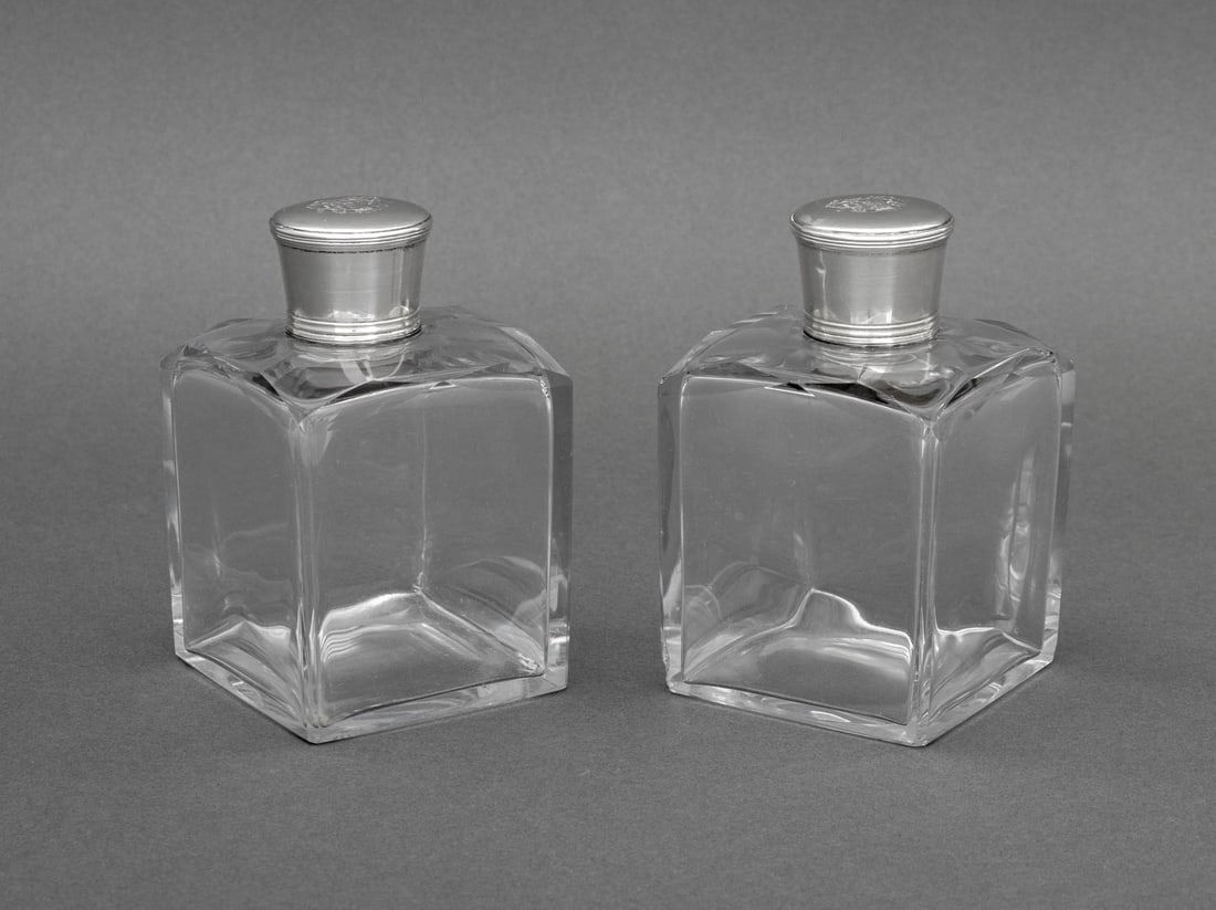French Armorial Silver and Glass Bottles, Pair (1 of 8)