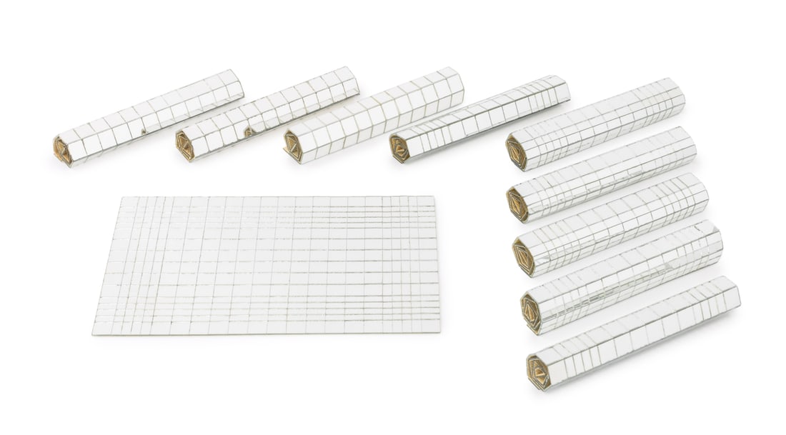 Modern Mirrored Tan Linen Lined Place Mats, 10: Set of 10 Modern Mirrored Tan Linen Lined Placemats. 17.5" L x 12.75" W. Provenance: From a 422 East 72nd Street Estate. Keywords: Place setting, Looking glass, Tableware, Service, Serving, Hosting, E