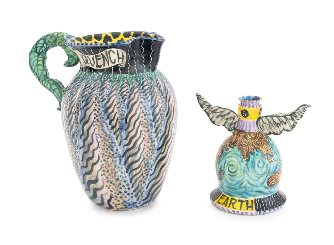 Matt Nolen Polychrome Glazed Art Pottery, 2 Pcs. (1 of 13)