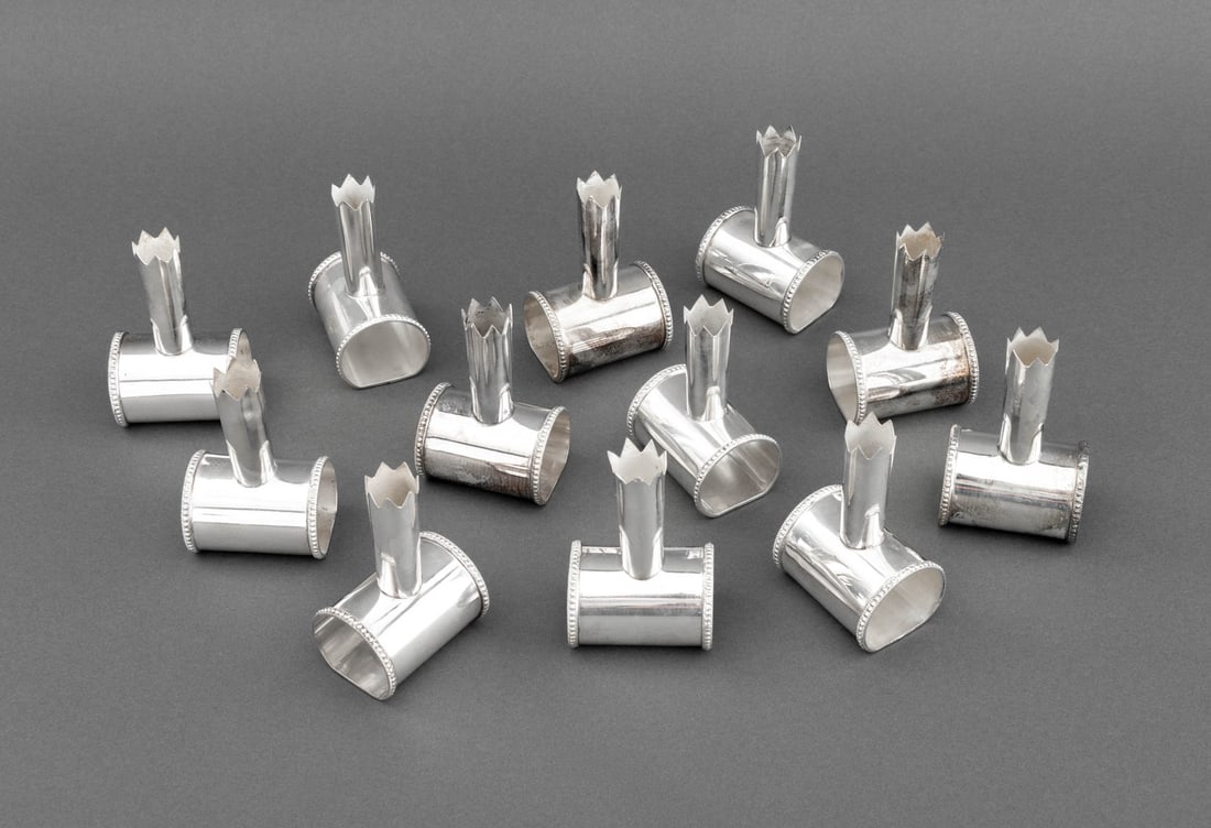 Modern Silver Plate Flower Vase Napkin Rings, 12 (1 of 6)