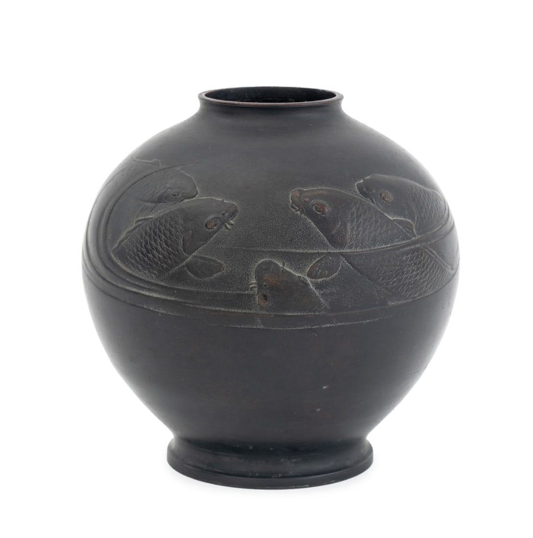 Japanese Koi Fish Motif Patinated Metal Vase (1 of 7)