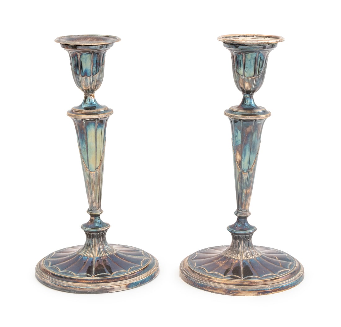 Sheffield Silver Plate Candlesticks, 19th C., Pair (1 of 8)